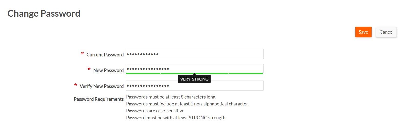 Change my password screen