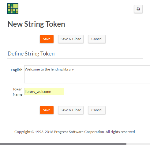 New String Token Dialog