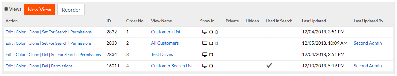 Rollbase - Views component section in object
       definition