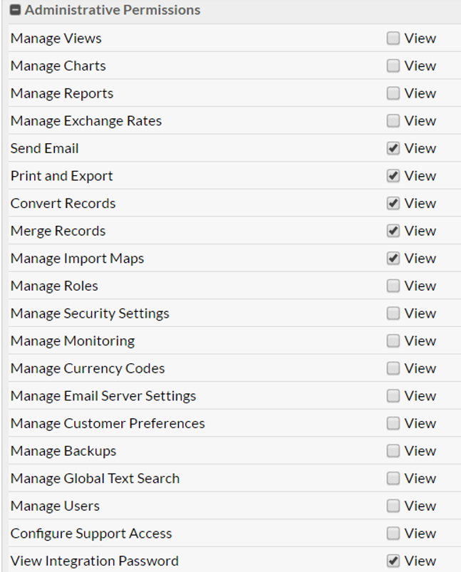 Administrative Permissions By Role