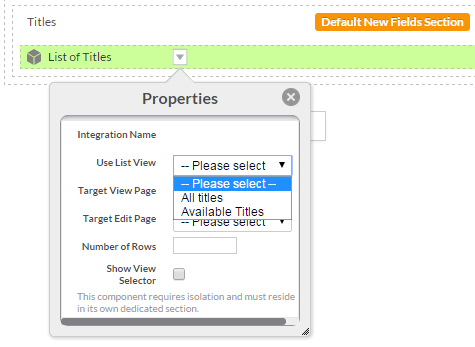 Portal Page Component Properties
