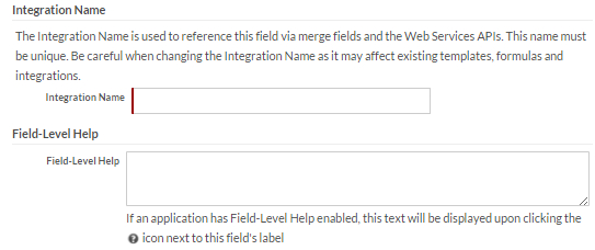 Integration Name and Field-Level Help
