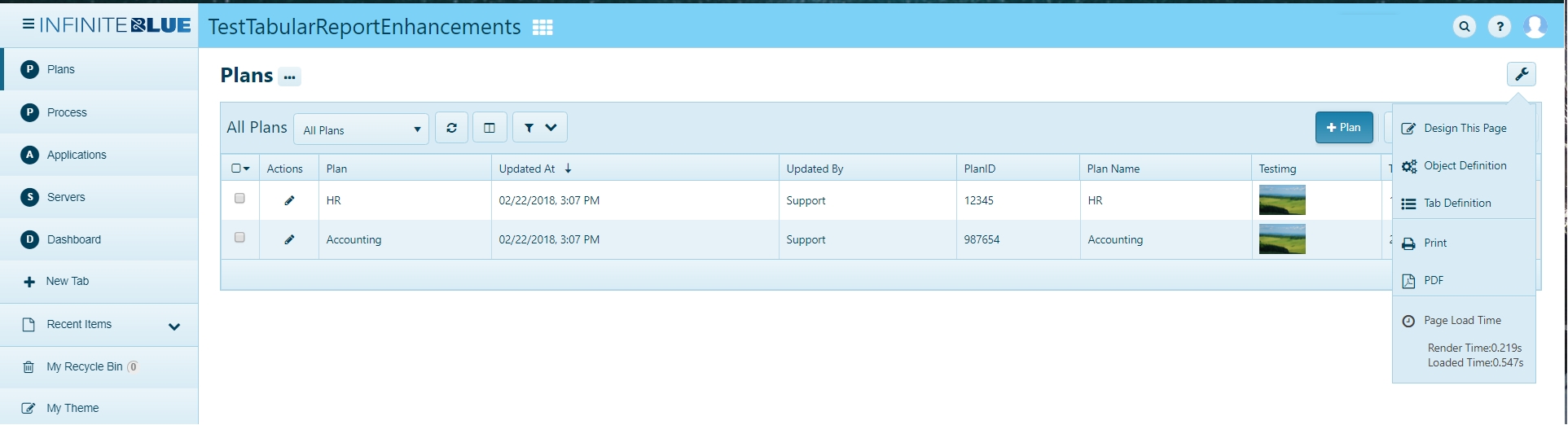 Rollbase - Open page menu