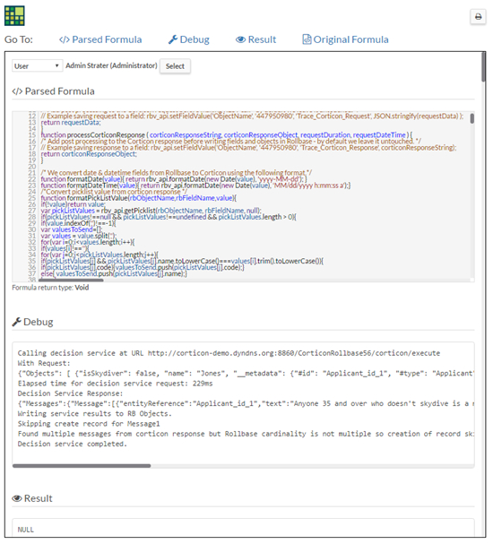 Debugging Window for Corticon Decision Service Trigger