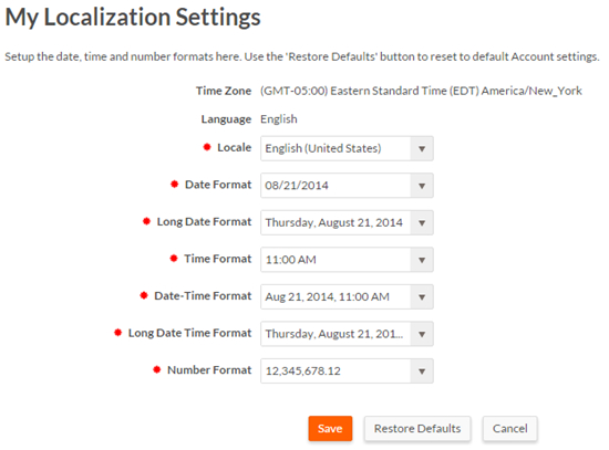 My Localization Settings page